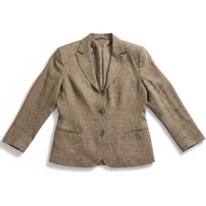 Lafayette 148 New York Women's Tan Linen Blend Blazer Jacket Size 16 Work Office